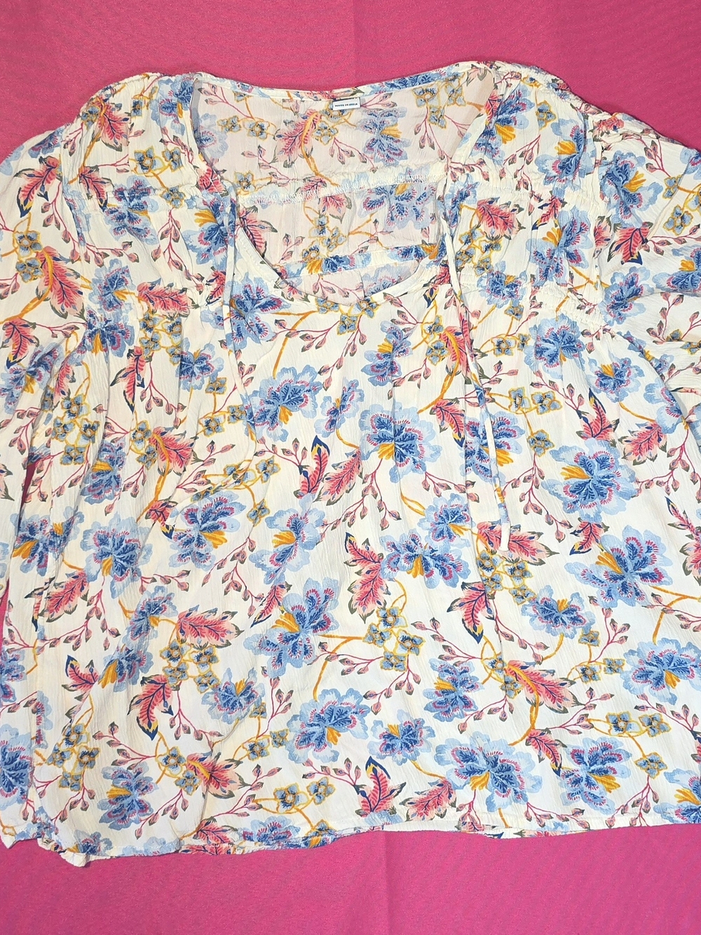 Old Navy White Floral Peasant Blouse with Blue & Pink Accents